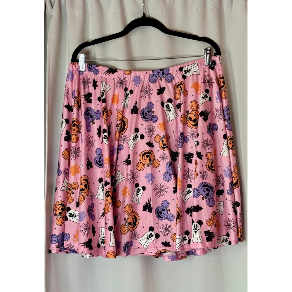 Handmade Pink Disney Halloween Mickey Mouse Pumpkin Ghost Skater Skirt Adult L